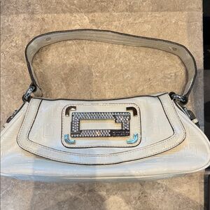 Guess White Shoulder Bag with Crystal Plaque